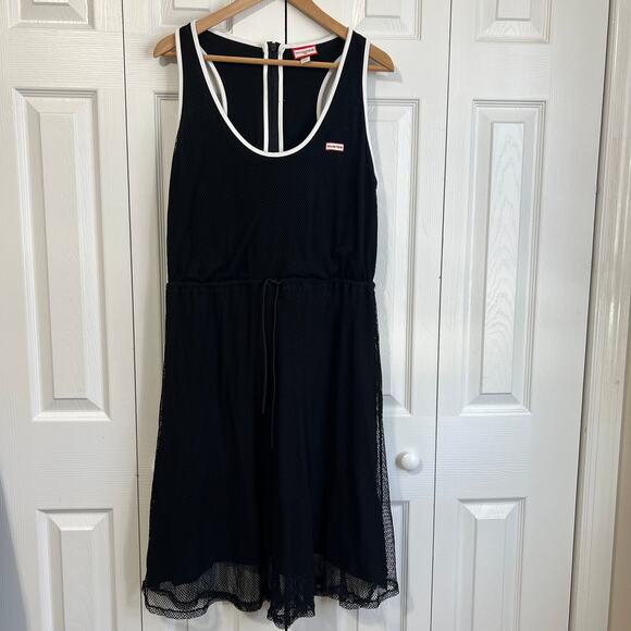 Hunter x Target Swim Coverup Dress Black Mesh A-Line Drawstring Racerback Large - Picture 1 of 8